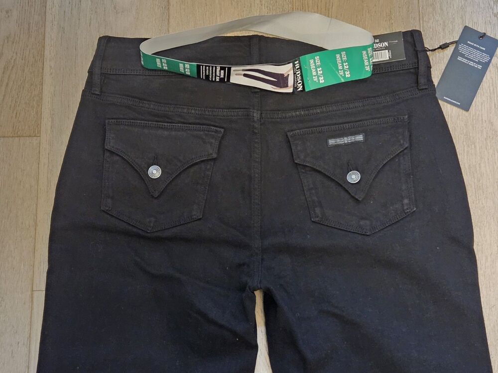 NWT Hudson Jeans Womens 12 Black Mid Rise Straight Leg 29 Inseam Flap Pocket - Picture 1 of 11